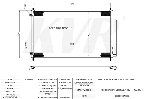 HONDA MPV,2013- K24W7 CONDENSER