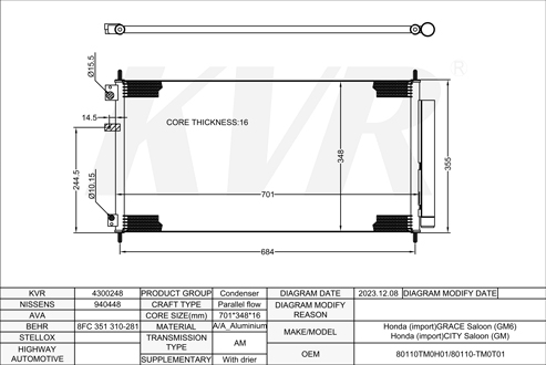 HONDA SALOON,2012- L15A7 CONDENSER
