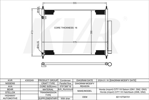 HONDA SALOON,2014- L15Z1 CONDENSER