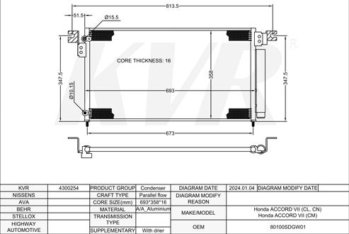 HONDA SLOON,2002-08 K24A8 CONDENSER