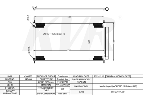 HONDA SALOON,2012- J35Y1 CONDENSER
