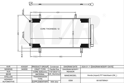 HONDA HATCHBACK,2014-20 L15B3 CONDENSER