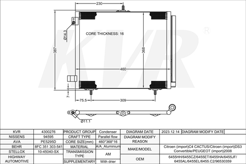 PEUGEOT HATCHBACK,2006- 5FX (EP6DT) CONDENSER