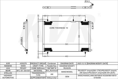 PEUGEOT HATCHBACK,2009- NFU (TU5JP4) CONDENSER