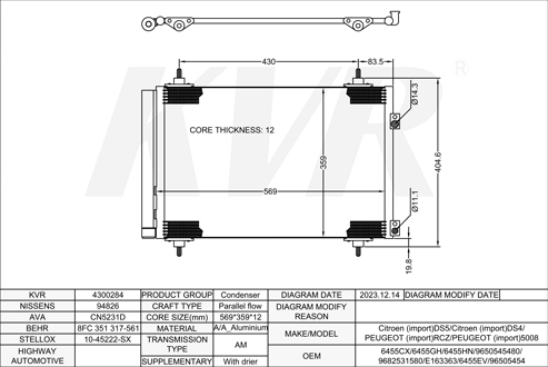 CITROEN HATCHBACK,2011- RHE (DW10CTED4) CONDENSER