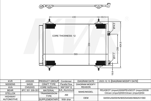 CITROEN HATCHBACK,2011- RHE (DW10CTED4) CONDENSER