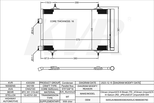 CITROEN ESTATE,2008- 5FV (EP6DT) CONDENSER