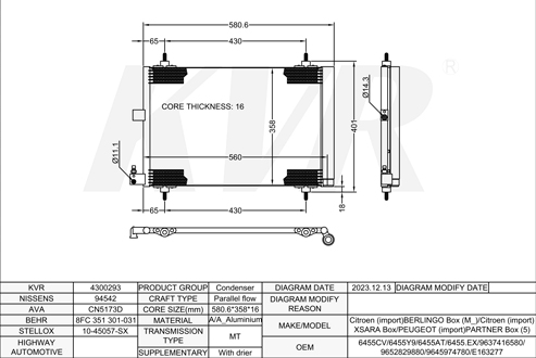 CITROEN BOX,1996- RHY (DW10TD) CONDENSER