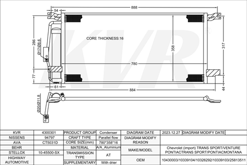 CHEVROLET MPV,1996-2005 LA1 CONDENSER