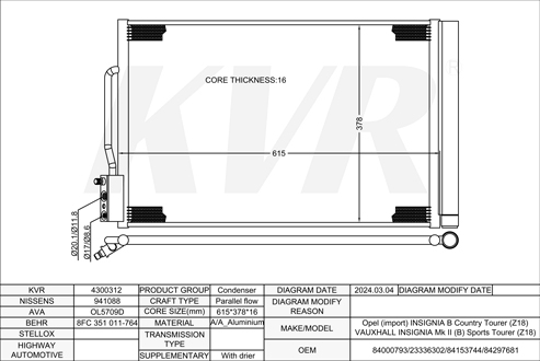 OPEL ESTATE,2017- A 28 NET CONDENSER
