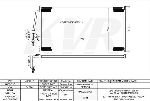 OPEL MPV,1996-99 X 30 XE CONDENSER