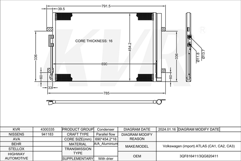 VOLKSWAGEN SUV,2016- CDVC CONDENSER