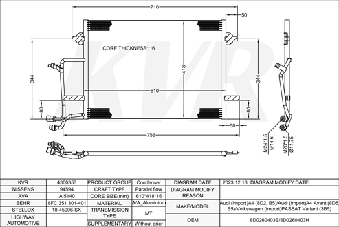 AUDI SALOON,1994-2001 AQD CONDENSER