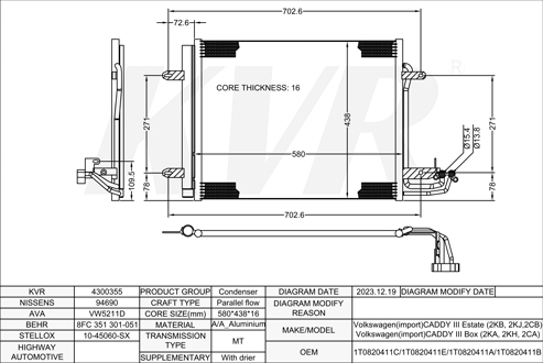 VOLKSWAGEN MPV,2003-10 BMN CONDENSER