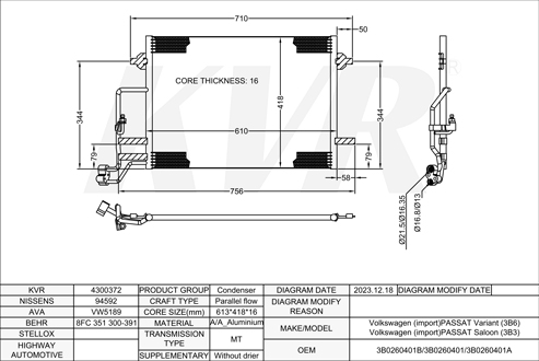 VOLKSWAGEN ESTATE,2000-05 AKN CONDENSER