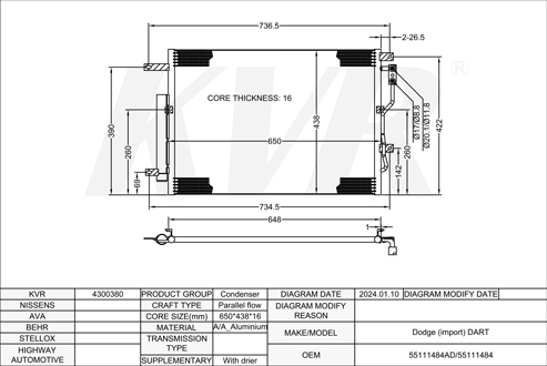 DODGE SALOON,2012- EAF CONDENSER