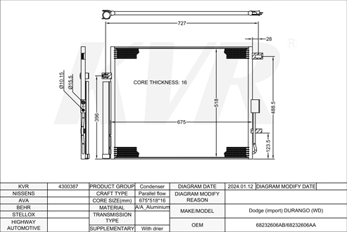 DODGE SUV,2011- EZH CONDENSER
