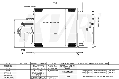 DODGE PICKUP,2008- EZH CONDENSER
