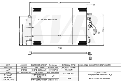 DODGE MPV,2008- ERB CONDENSER