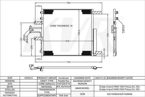 DODGE PICKUP,2008- EZH CONDENSER