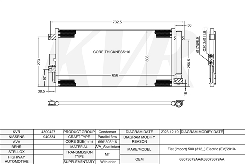 FIAT HATCHBACK,2010- 24 CONDENSER