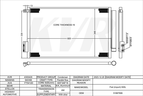 FIAT HATCHBACK,20012- 843 A1.000 CONDENSER