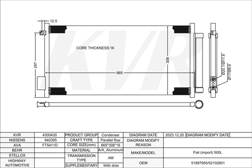 FIAT HATCHBACK,2012- 199 B5.000 CONDENSER