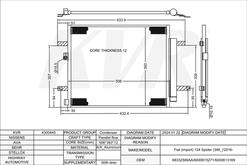 FIAT CONVERTIBLE,2016- 552 53 268 CONDENSER