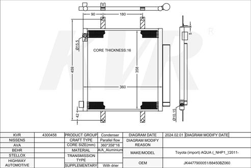 TOYOTA HATCHBACK,2011- 1NZ-FXE CONDENSER