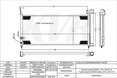TOYOTA HATCHBACK,2012-18 2ZR-FXE CONDENSER