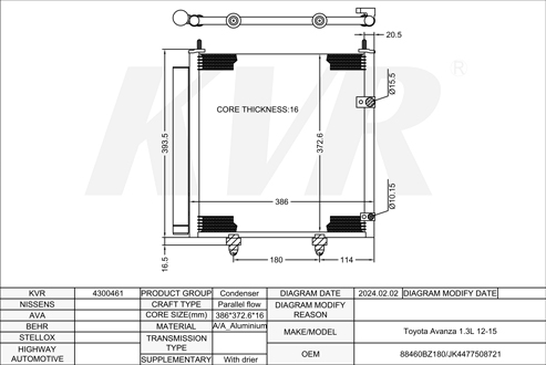 TOYOTA,2012-15 CONDENSER
