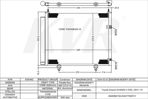 TOYOTA MPV,2011-15 3SZ-VE CONDENSER