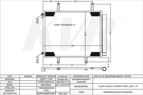 TOYOTA MPV,2011-15 3SZ-VE CONDENSER