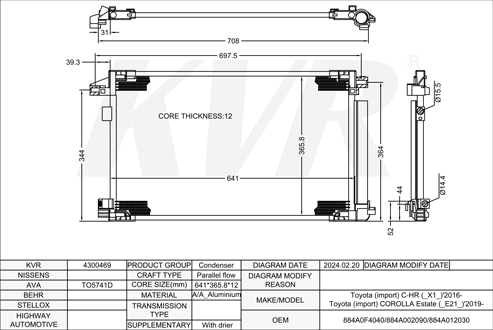 TOYOTA SUV,2016- 2ZR-FXE CONDENSER