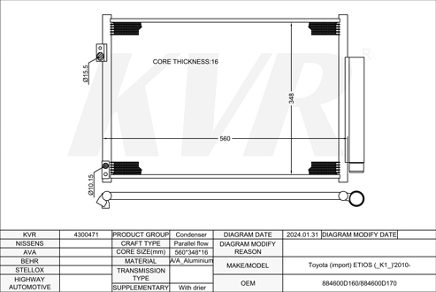 TOYOTA HATCHBACK,2010- 3NR-FE CONDENSER