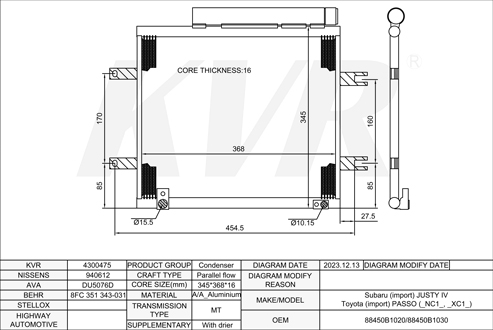 TOYOTA HATCHBACK,2005-10 K3-VE CONDENSER