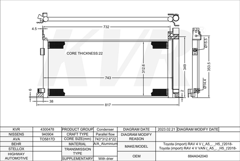 TOYOTA SUV,2018- A25A-FXS CONDENSER