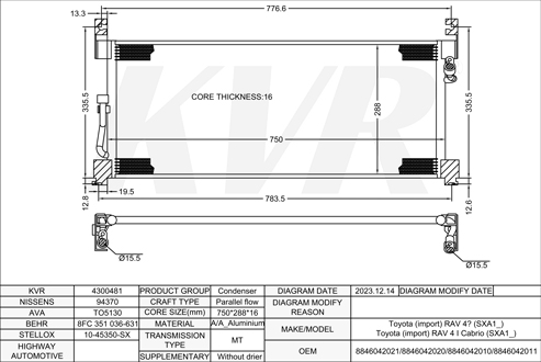 TOYOTA Closed Off-Road Vehicle,1994-2000 3S-FE CONDENSER