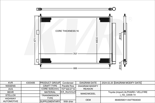 TOYOTA MPV,2008-14 2GR-FE CONDENSER