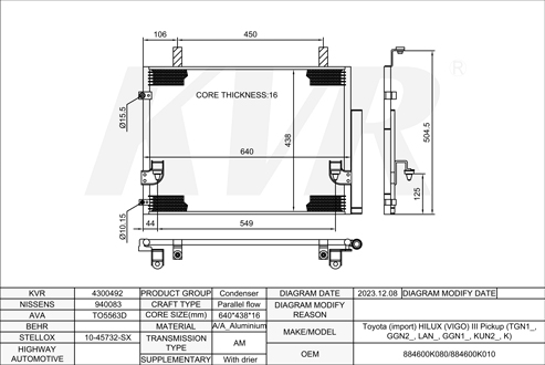 TOYOTA PUICKUP,2004- 2KD-FTV CONDENSER