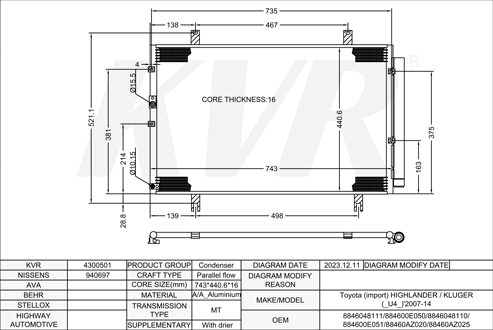TOYOTA SUV,2007-14 2GR-FE CONDENSER
