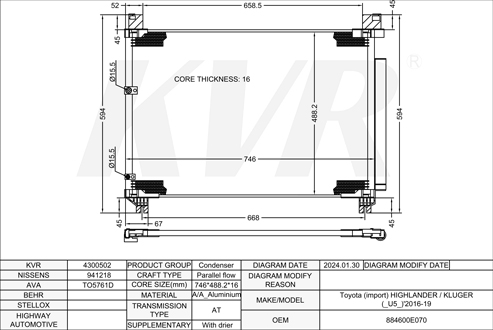 TOYOTA SUV,2016-19 1AR-FE CONDENSER