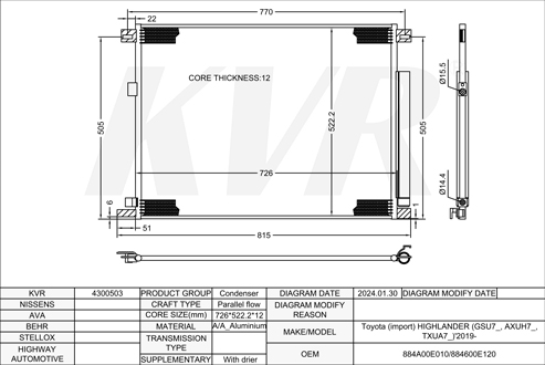 TOYOTA SUV,2019- A25A-FXS CONDENSER