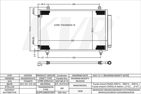 TOYOTA HATCHBACK,2001-07 1CD-FTV CONDENSER