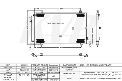 TOYOTA HATCHBACK,2002-06 1CD-FTV CONDENSER