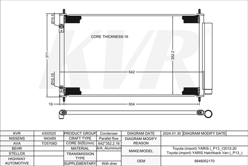 TOYOTA HATCHBACK,2012-20 1NZ-FXE CONDENSER