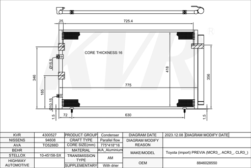 TOYOTA MPV,2000-06 2AZ-FE CONDENSER