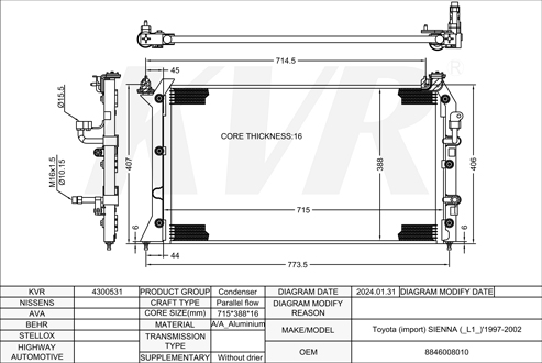 TOYOTA MPV,1997-2002 1MZ-FE CONDENSER
