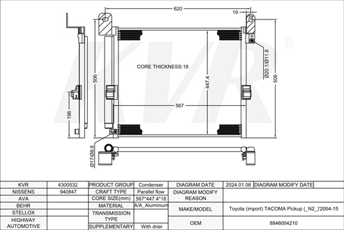 TOYOTA PICKUP,2004-15 2TR-FE CONDENSER