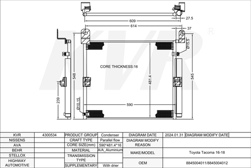 TOYOTA ,2016-18 CONDENSER